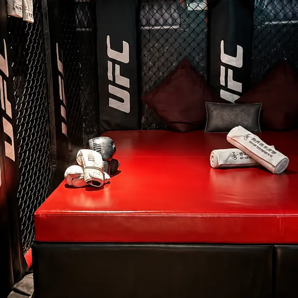 UFC fight room with red padding and boxing elements photo