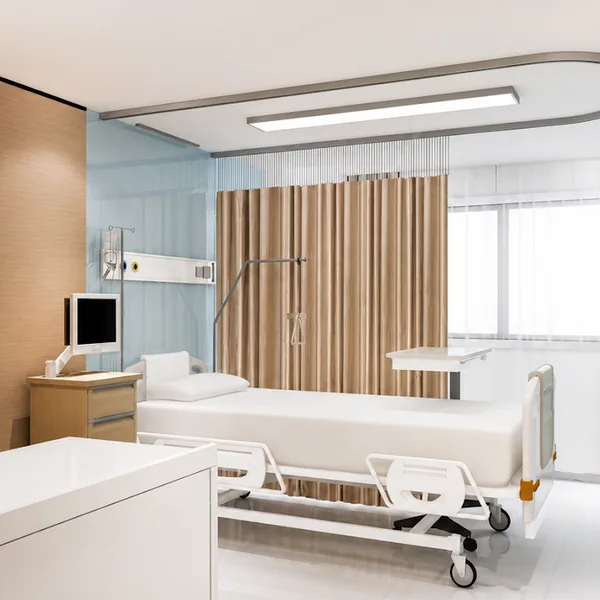 Medical theme room with a bright ward layout and bed setup for a clearer story-style scene photo