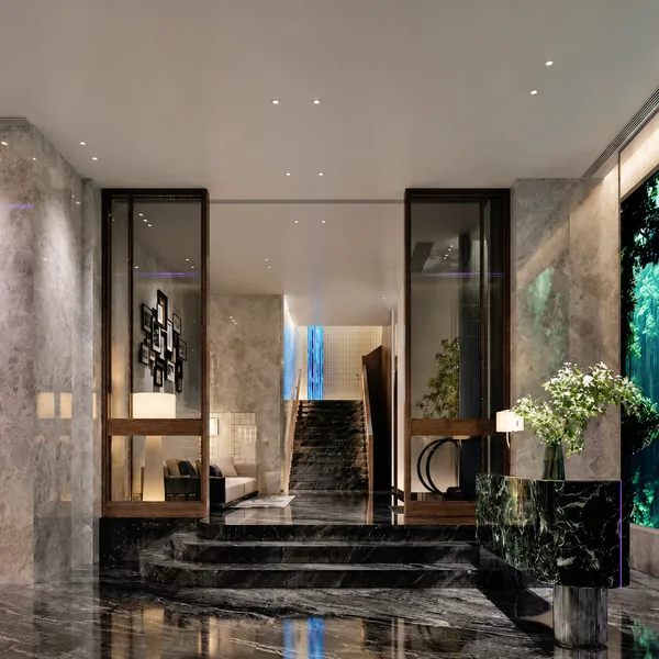 Marble wet zone and bathing area photo