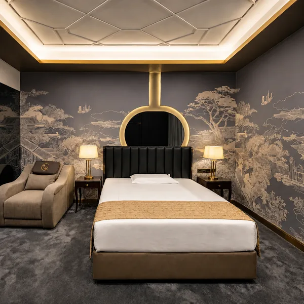 Mural bedroom suite with bed photo