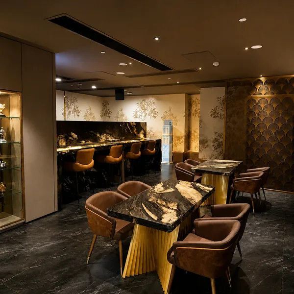 Marble dining lounge with comfortable chairs photo